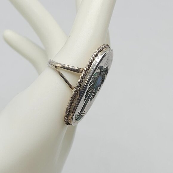 Vintage Artist Signed Taxco Sterling Silver Abalone Palm Tree Ring Size 8 - Picture 3 of 6